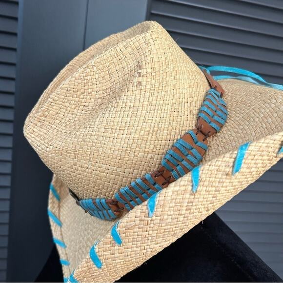 Bullhide Woven Straw Cowboy Hat With Turquoise Details, Size Small main image 13